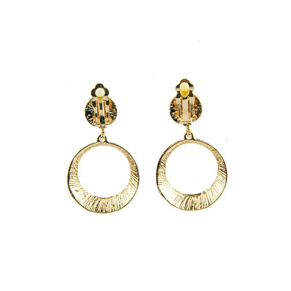 The Skyline Collection Hammered Gold-toned Clip-On Hoop Earrings - Picture 3 of 5